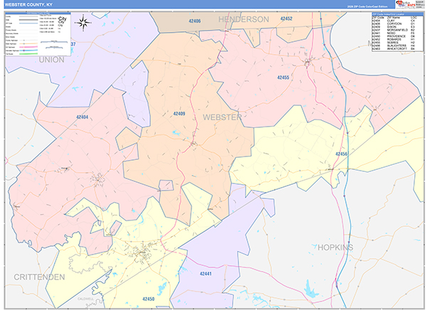 Webster County, KY Zip Code Map