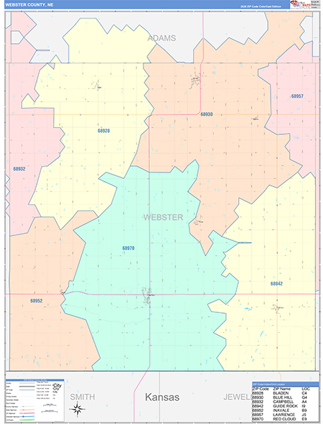 Webster County, NE Zip Code Map