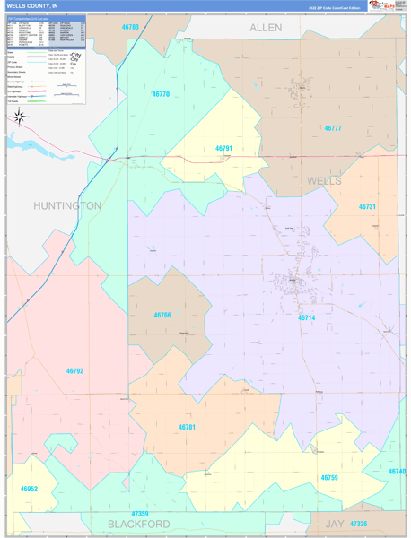 Wells County, IN Zip Code Map