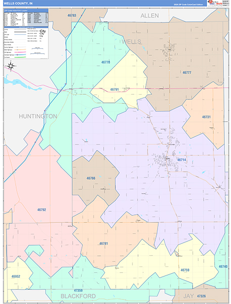 Wells County, IN Zip Code Map