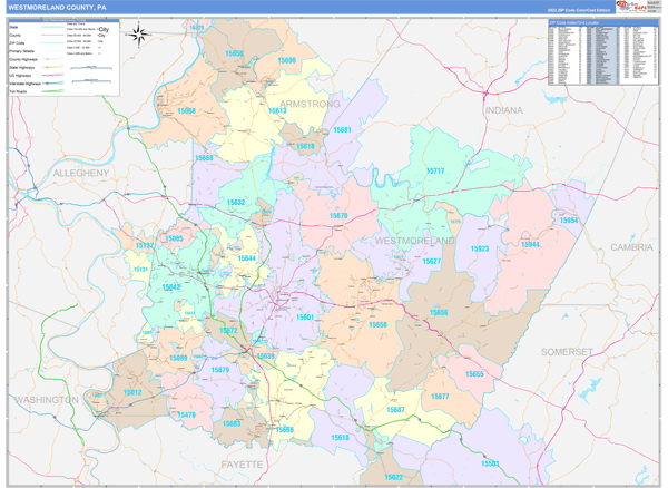 Westmoreland County Digital Map Color Cast Style