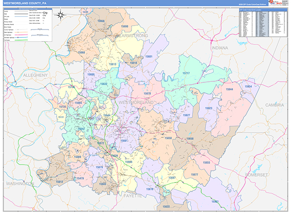 Westmoreland County, PA Wall Map Color Cast Style