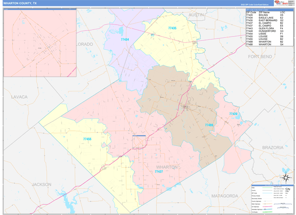 Wharton County, TX Wall Map Color Cast Style