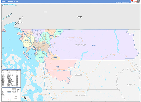 Whatcom County, WA Wall Map Color Cast Style