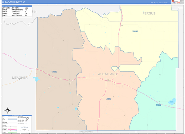 Wheatland County, MT Zip Code Map