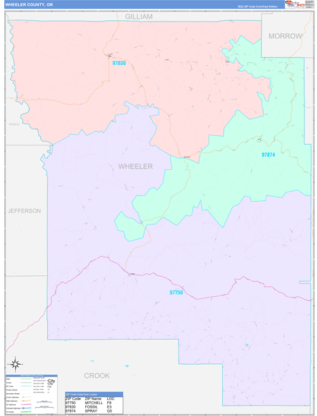 Wheeler County, OR Zip Code Map