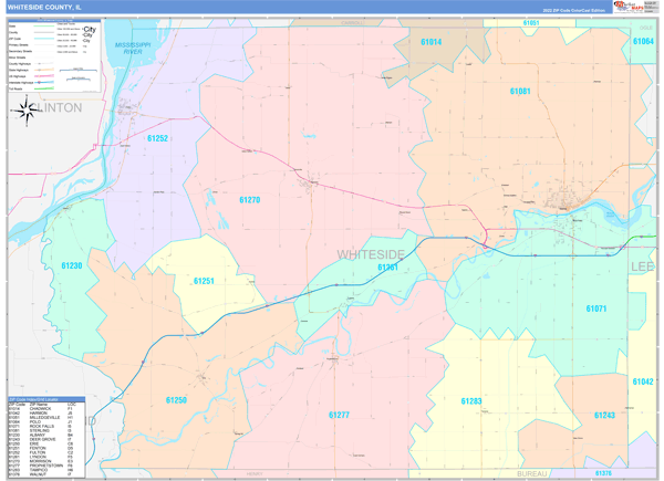 Whiteside County, IL Wall Map