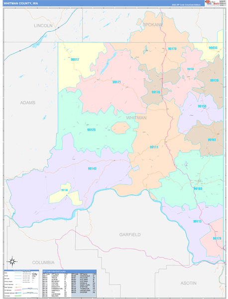 Whitman County, WA Wall Map Color Cast Style