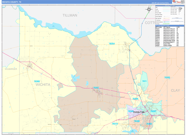 Wichita County, TX Zip Code Map