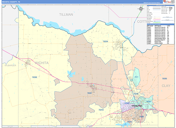 Wichita County, TX Zip Code Map