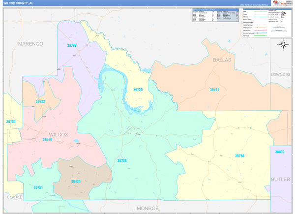 Wilcox County, AL Wall Map