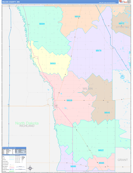 Wilkin County, MN Wall Map Color Cast Style