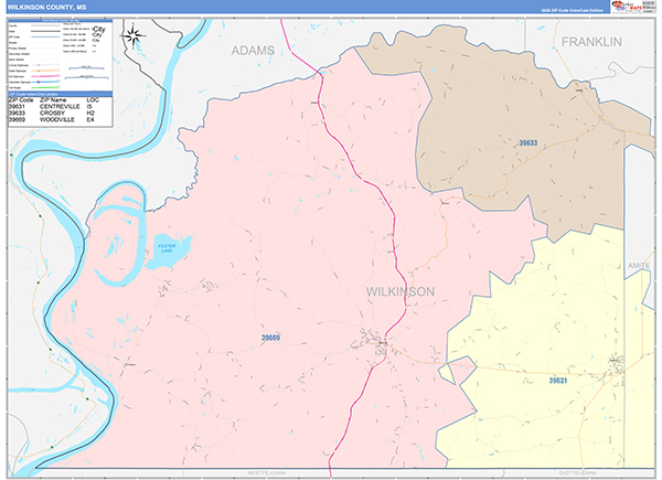 Wilkinson County, MS Zip Code Map