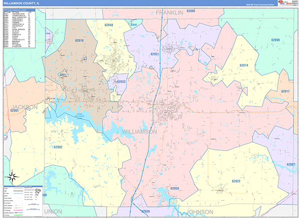 Williamson County, IL Wall Map