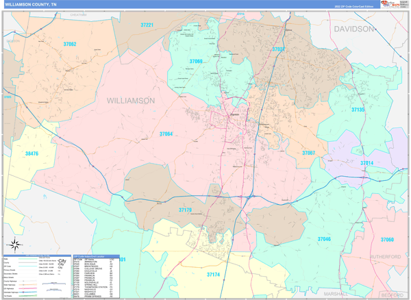 Williamson County, TN Wall Map