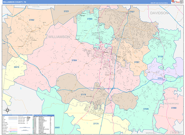 Williamson County, TN Zip Code Map