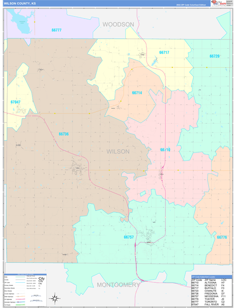 Wilson County Wall Map Color Cast Style