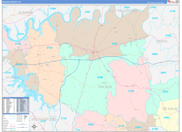 Wilson County Wall Map Color Cast Style