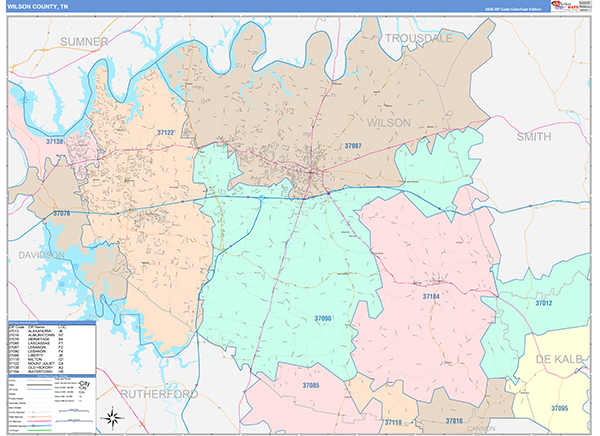 Wilson County, TN Zip Code Map