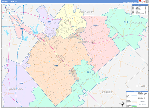 Wilson County, TX Zip Code Map