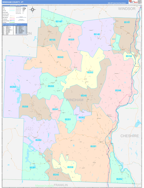 Windham County, VT Zip Code Map