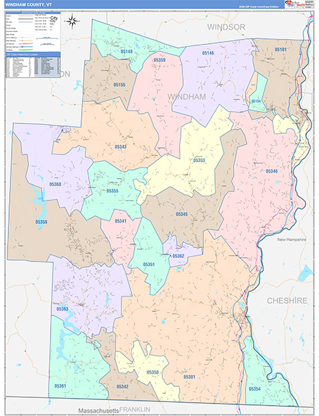 Windham County, VT Zip Code Map