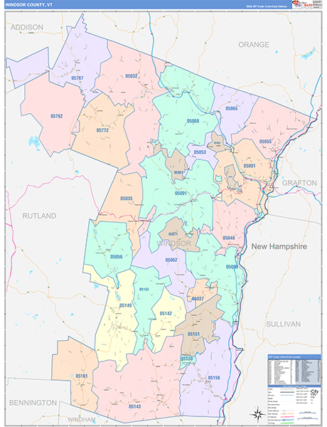 Windsor County, VT Zip Code Map