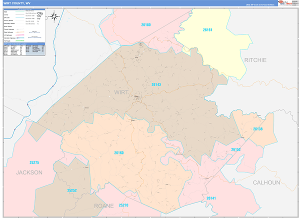 Wirt County Wall Map Color Cast Style
