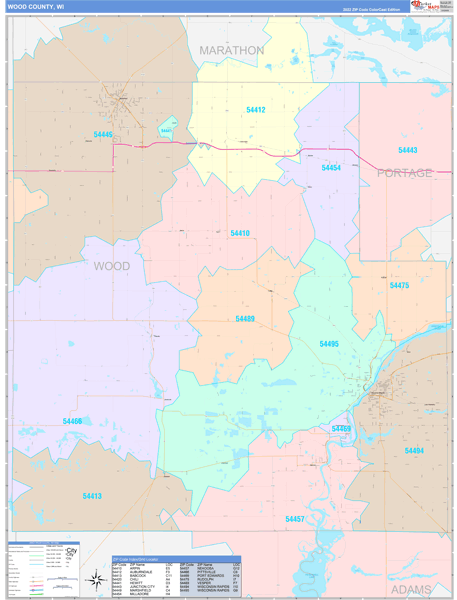 Wood County, WI Zip Code Map