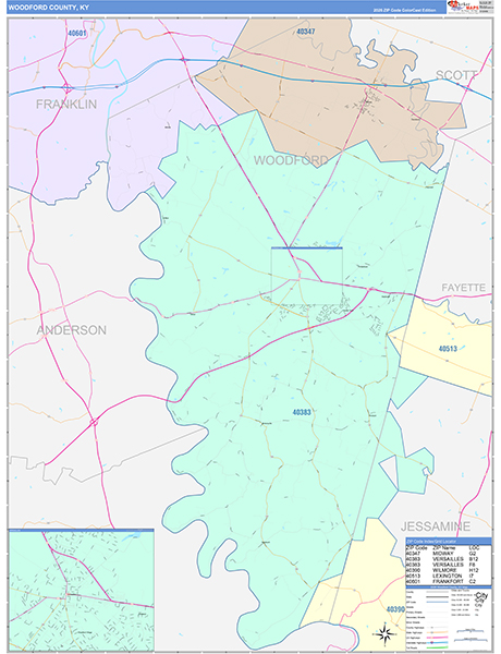 Woodford County, KY Zip Code Map