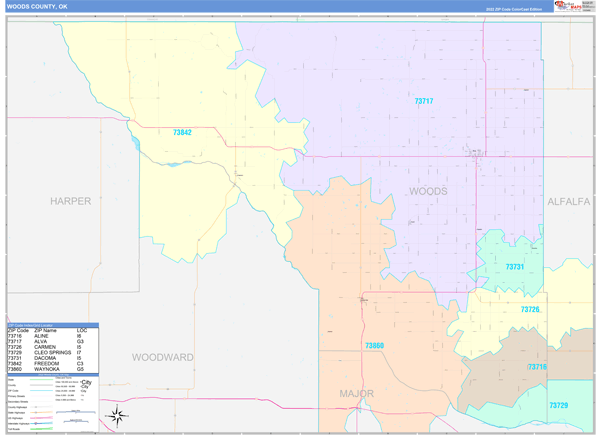 Woods County, OK Zip Code Map