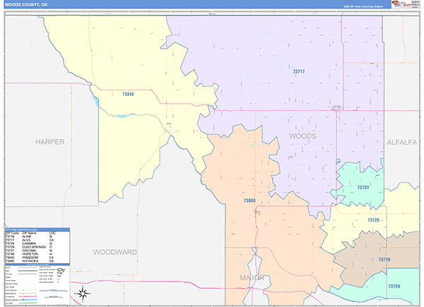 Woods County, OK Zip Code Map