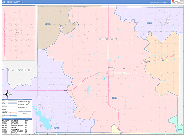 Woodson County, KS Zip Code Map
