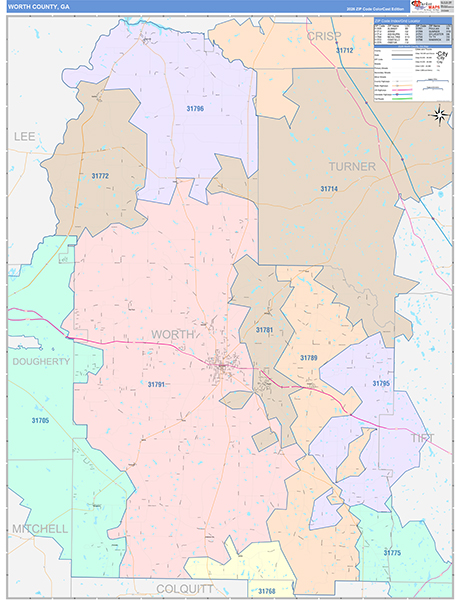 Worth County, GA Zip Code Map