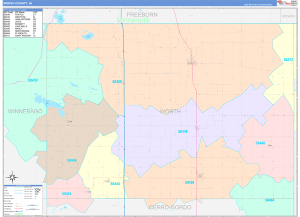 Worth County, IA Zip Code Map