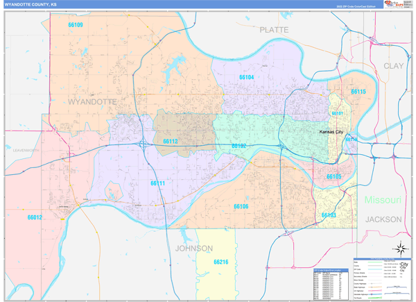 Wyandotte County Wall Map Color Cast Style