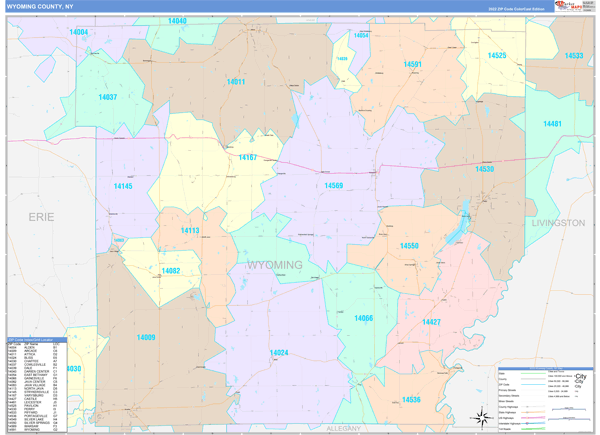 Wyoming County Digital Map Color Cast Style
