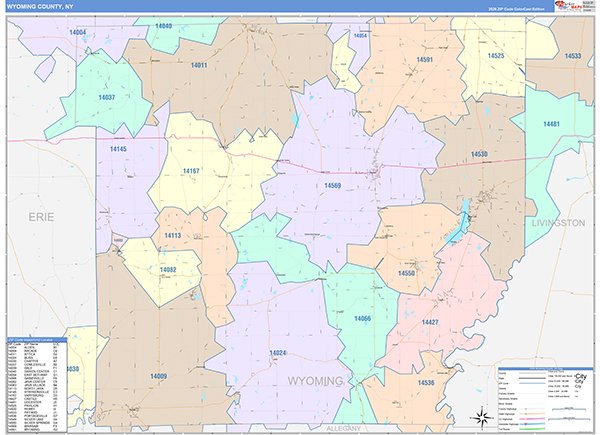 Wyoming County, NY Zip Code Map