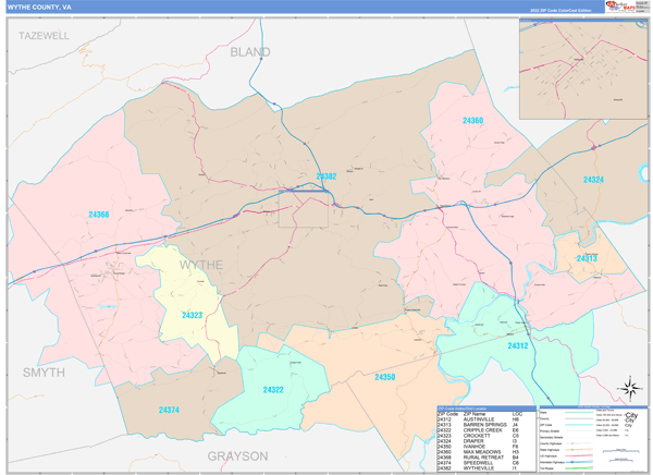 Wythe County Digital Map Color Cast Style