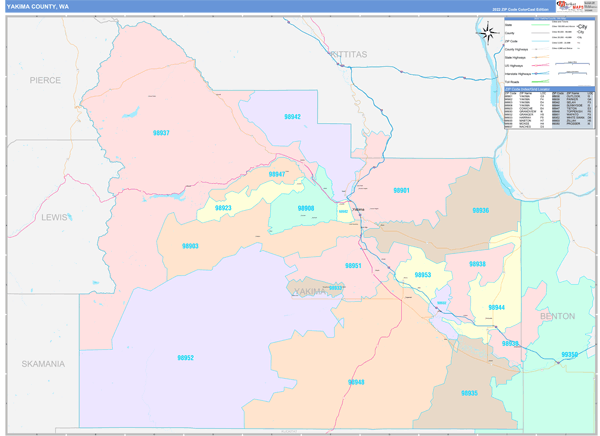 Yakima County Digital Map Color Cast Style