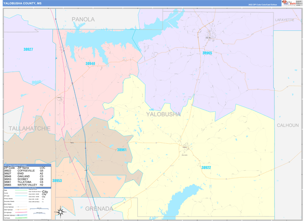 Yalobusha County Digital Map Color Cast Style