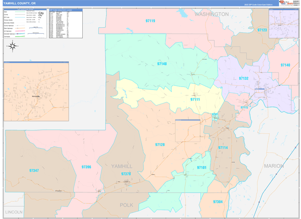 Yamhill County Digital Map Color Cast Style