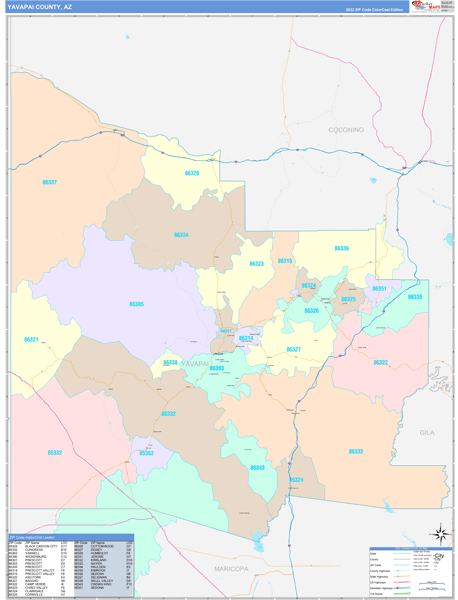 Yavapai County Wall Map Color Cast Style