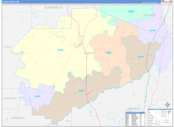Yazoo County Digital Map Color Cast Style