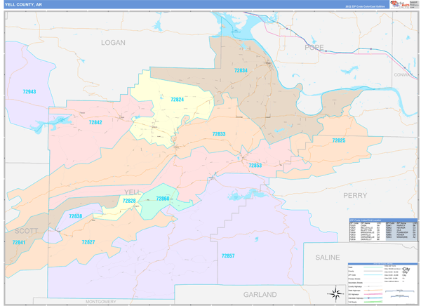Yell County Digital Map Color Cast Style