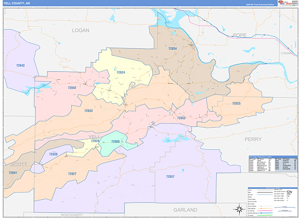 Yell County, AR Zip Code Map