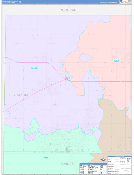 Yoakum County, TX Zip Code Map