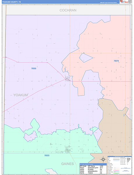 Yoakum County, TX Zip Code Map