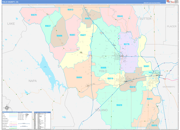 Yolo County Wall Map Color Cast Style