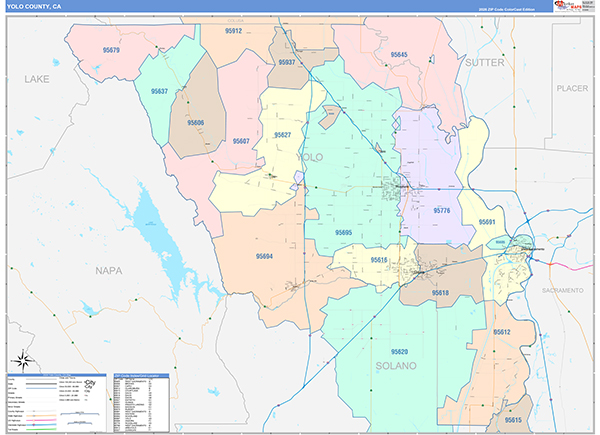 Yolo County, CA Map Color Cast Style